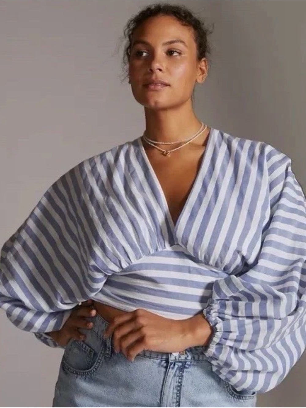 Dolan by Anthropologie Striped Balloon Sleeve Blouse Size L Petite NWT